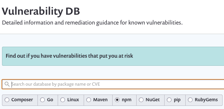 A screenshot of Vulnerability databases
