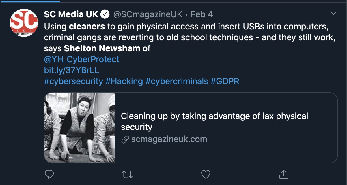 image of tweet about cybersecurity fake cleaners