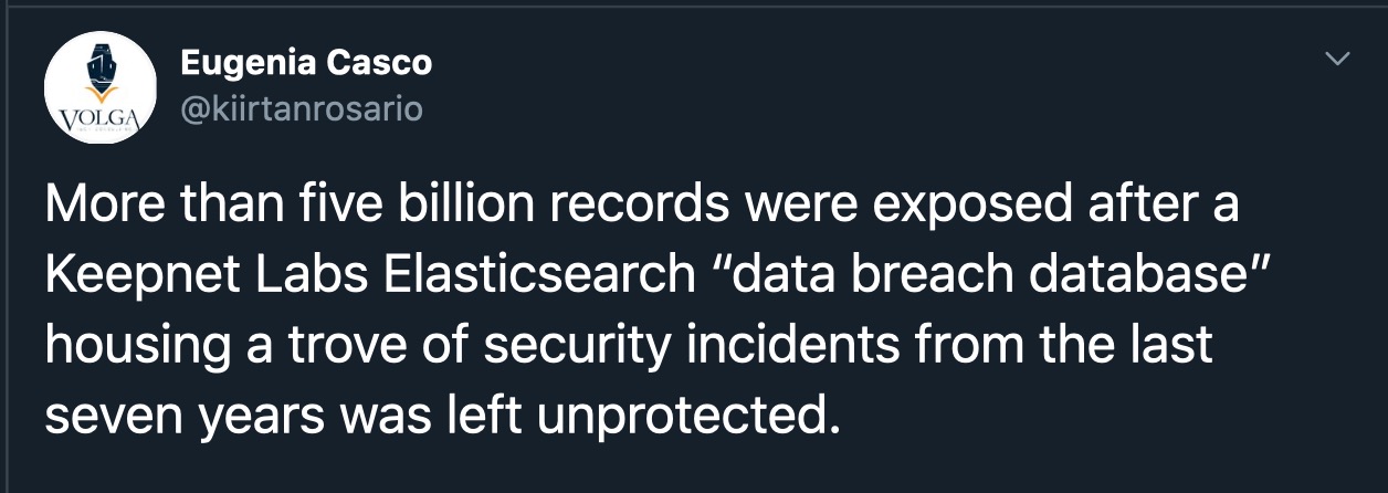 image of tweet about KeepNet Labs data breach