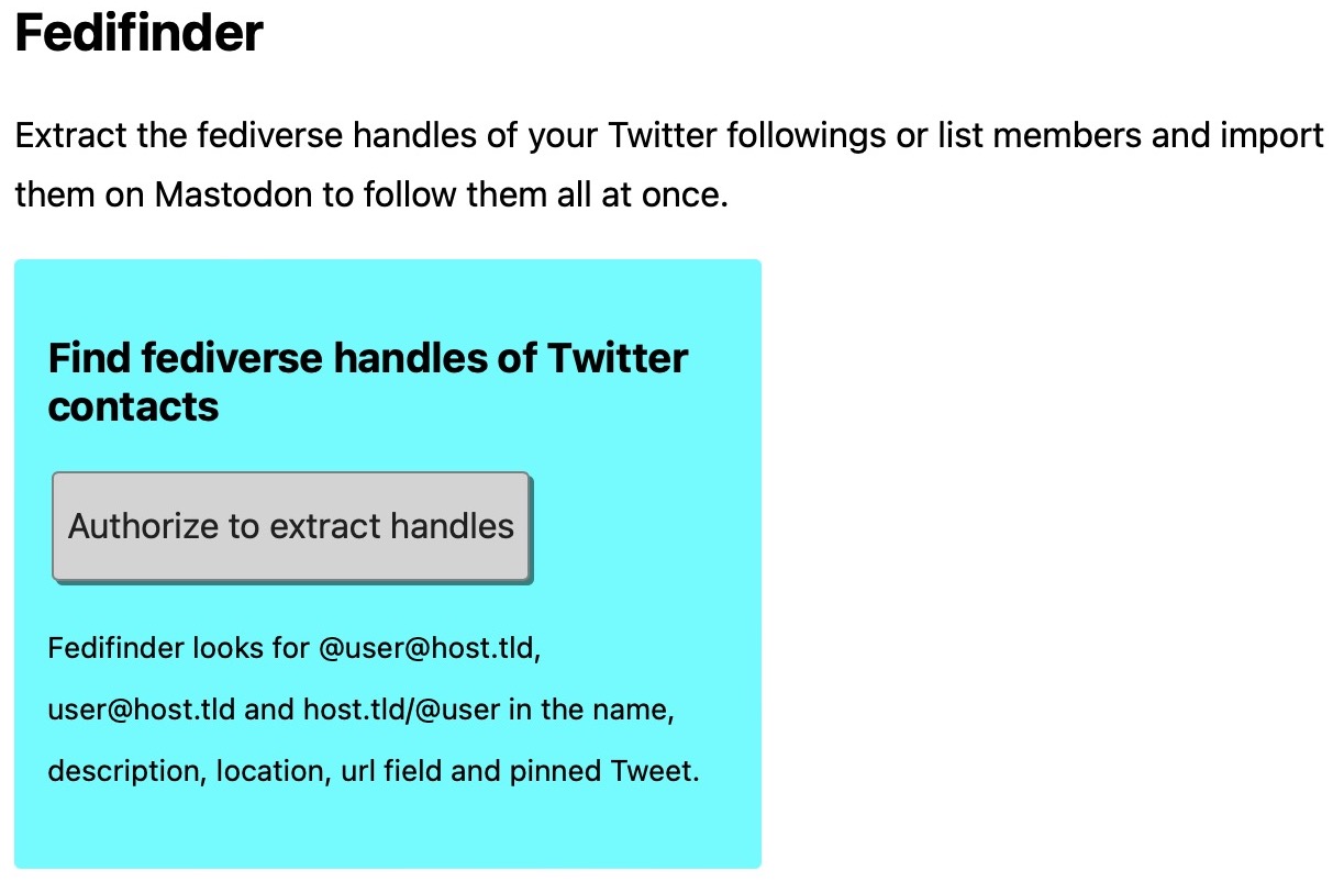 fedifinder mastodon how to find your twitter users