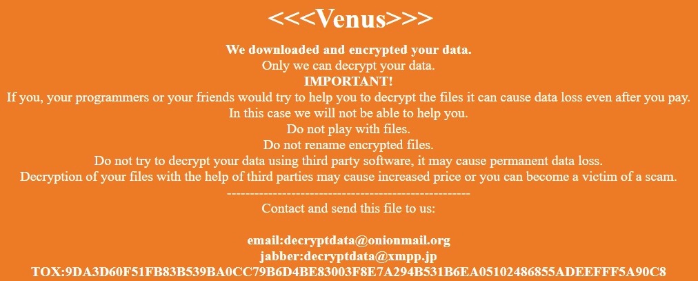 Venus ransomware ransom note