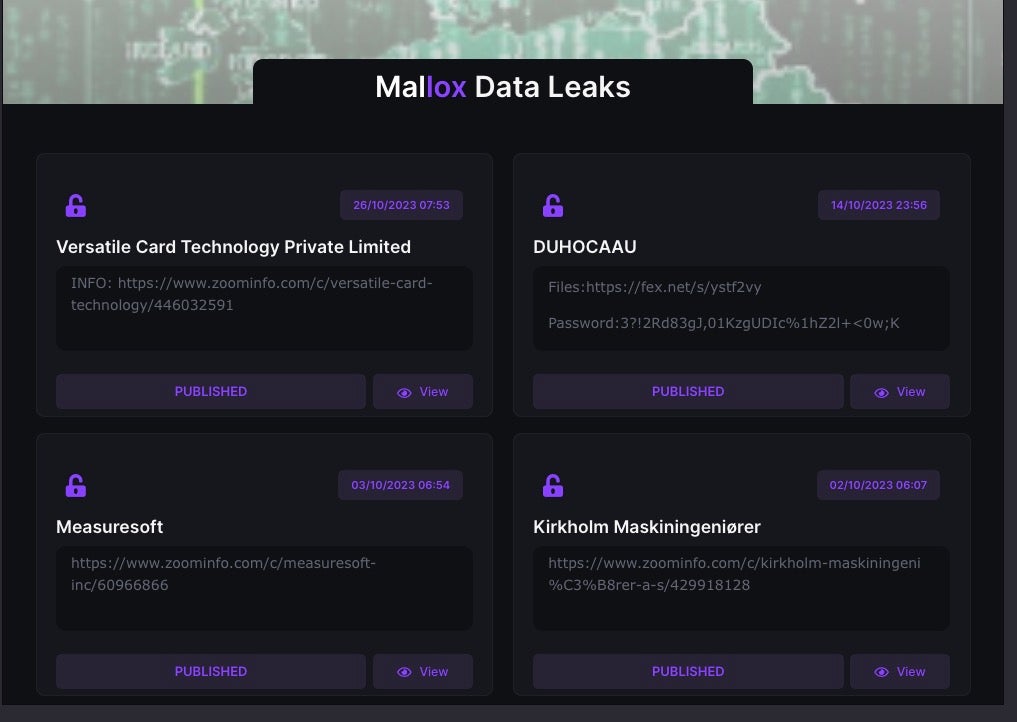 Mallox Data Leak Site